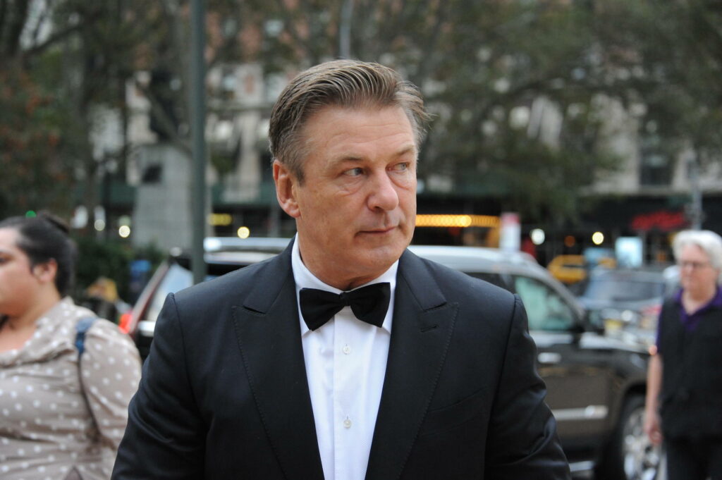 Alec Baldwin in a black tuxedo with a white shirt at the New York Philharmonic Gala
