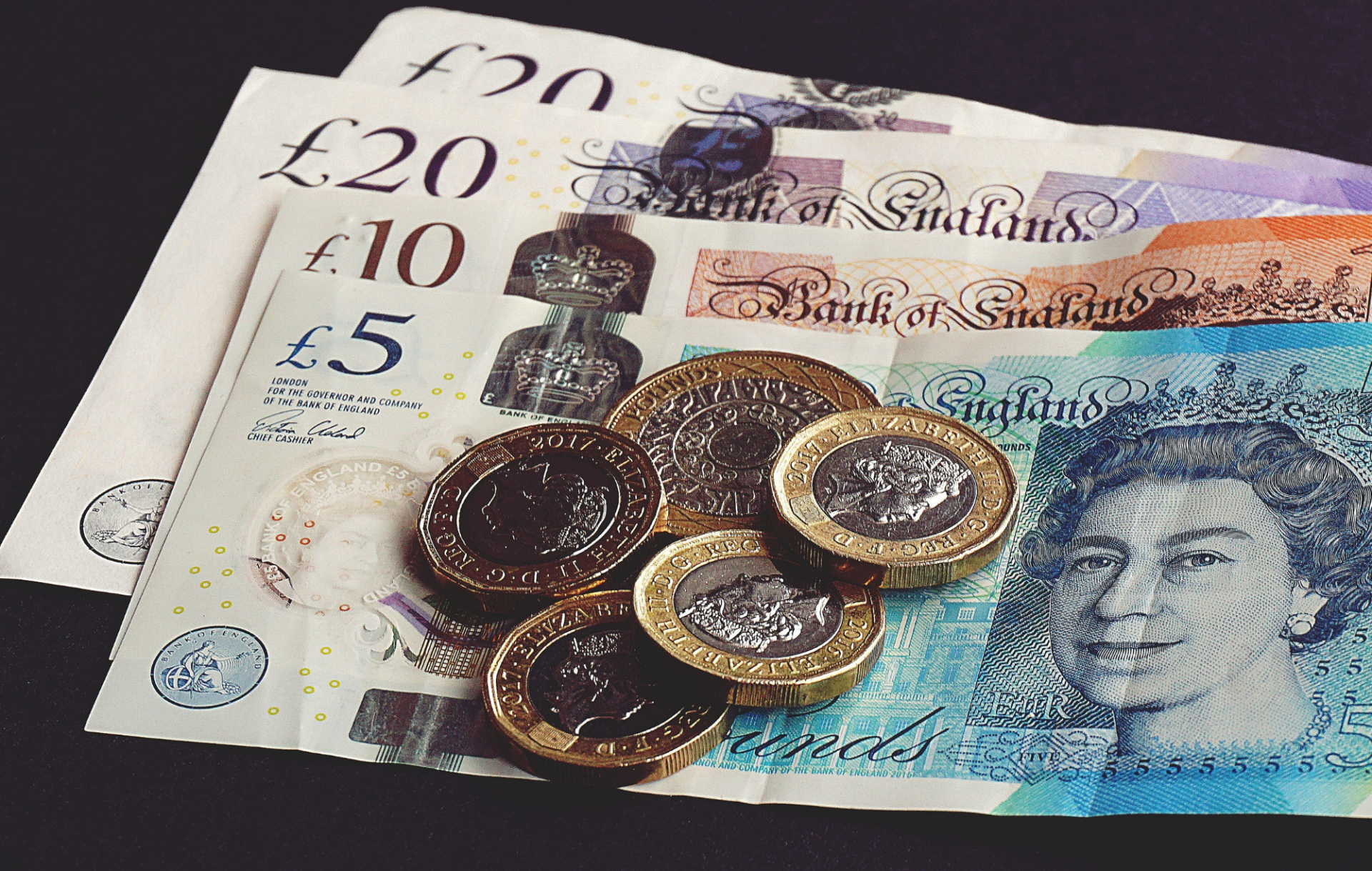 English pound coins and notes