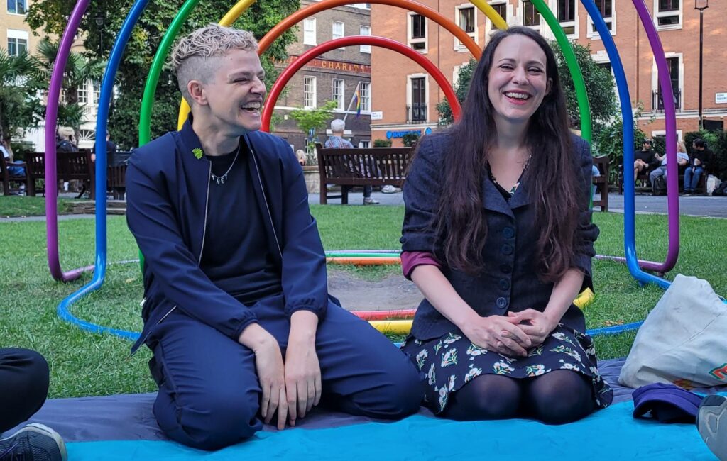 Green Party activist Tamsin Omond with a friend