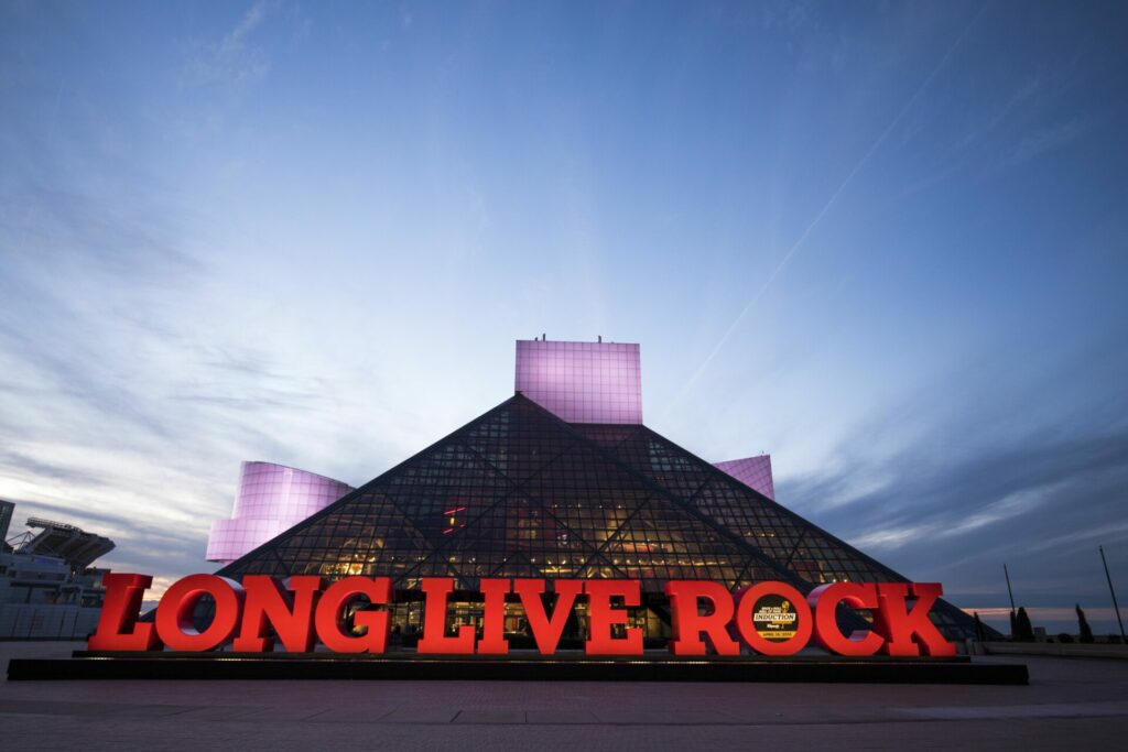 Long live rock lettering outside rock and roll hall of fame