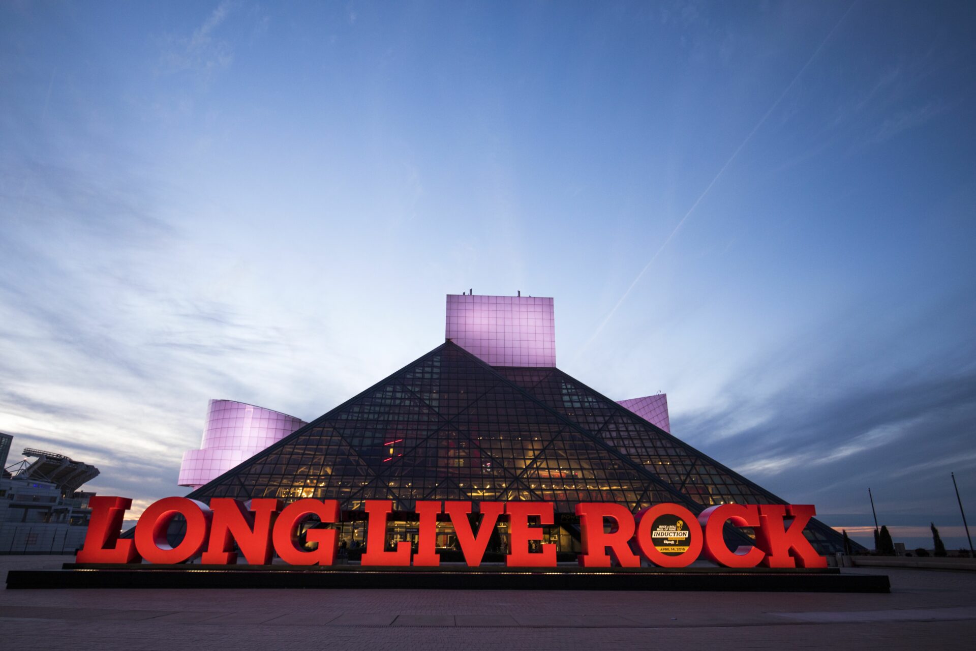 Long live rock lettering outside rock and roll hall of fame