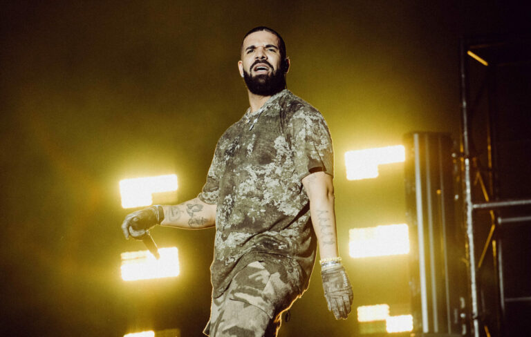 Drake performing live on stage at Wireless festival
