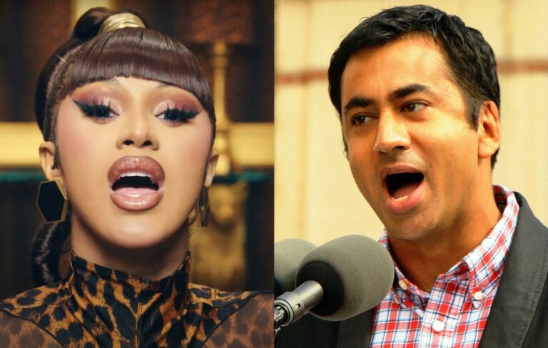 Cardi B and Kal Penn pose in a composite image
