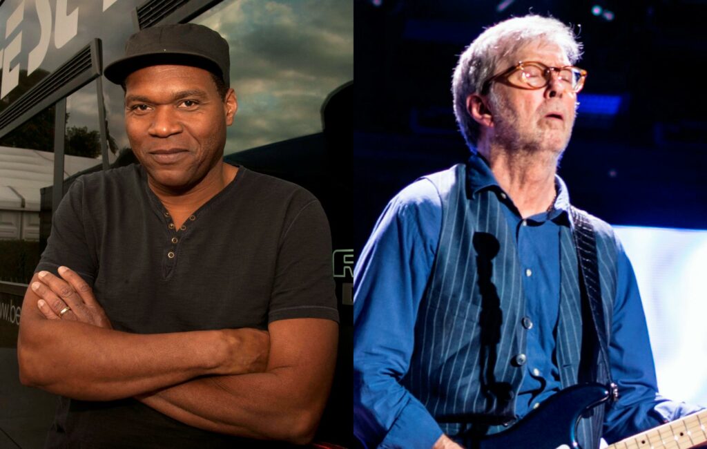 Robert Cray and Eric Clapton pictured side-by-side in a composite image