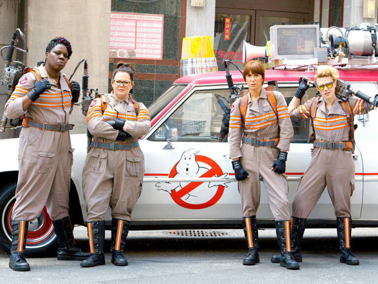 Leslie Jones, Melissa McCarthy, Kristen Wiig and Kate McKinnon in 'Ghostbusters', 2016