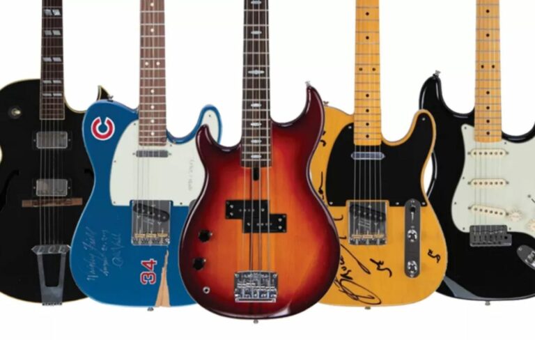 A selection of the guitars sold at Van Eaton Galleries' recent auction