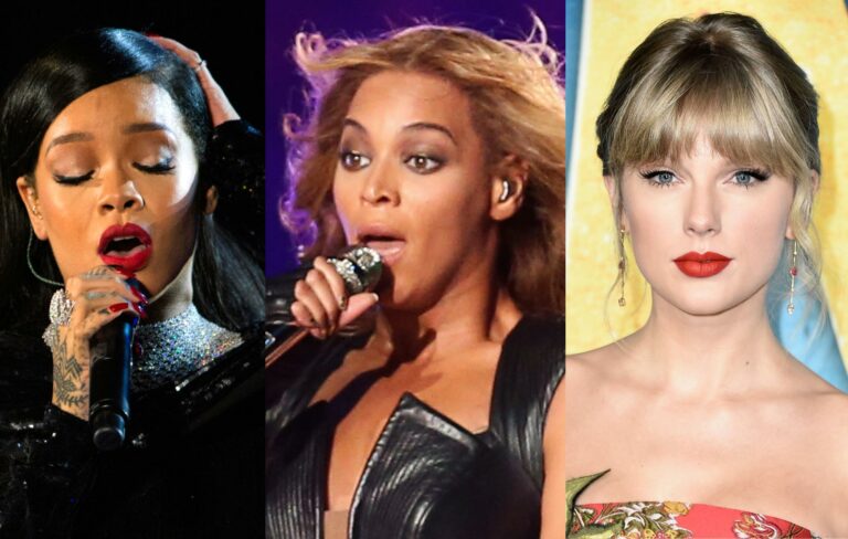 Rihanna, Beyonce and Taylor Swift in a composite image