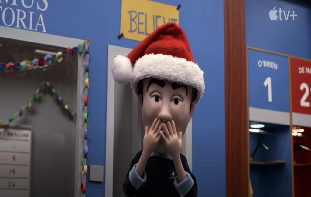 An animated Ted Lasso in 'The Missing Christmas Moustache'.