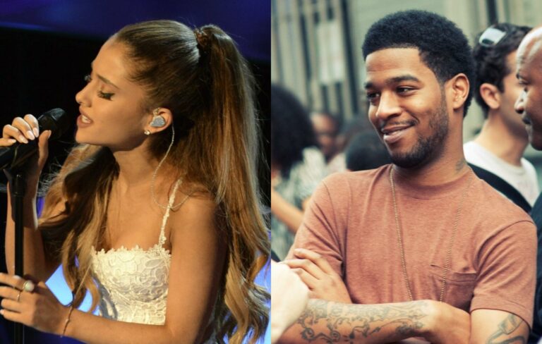 Ariana Grande and Kid Cudi pose in a composite image