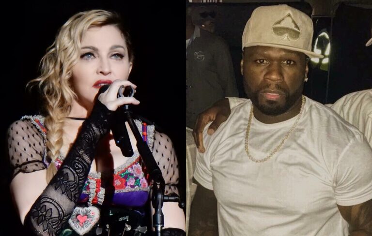 Madonna and 50 Cent pose in a composite image