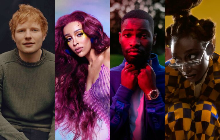 Ed Sheeran, Doja Cat, Dave and Little Simz pose in a composite image