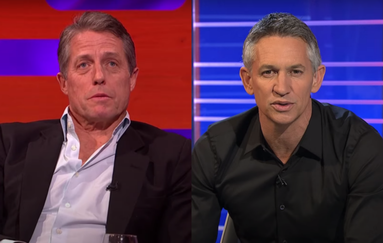 Hugh Grant on the Graham Norton show alongside Gary Lineker on Match of the Day