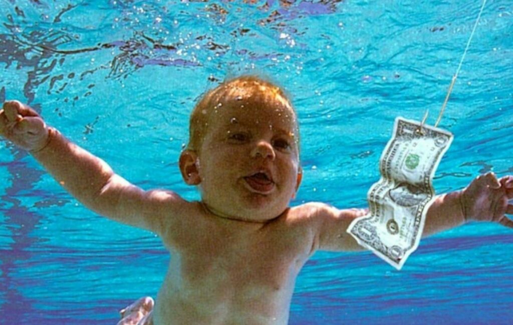 The iconic cover of Nirvana's 'Nevermind' with a baby chasing a dollar bill underwater