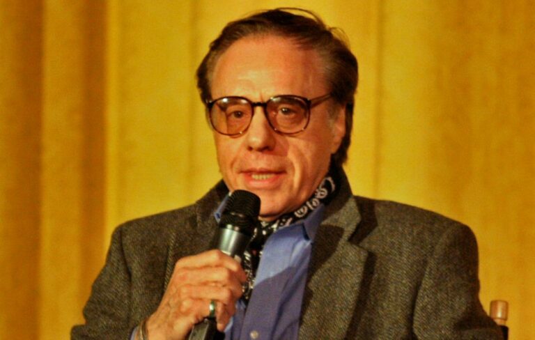 Peter Bogdanovich speaking into a microphone