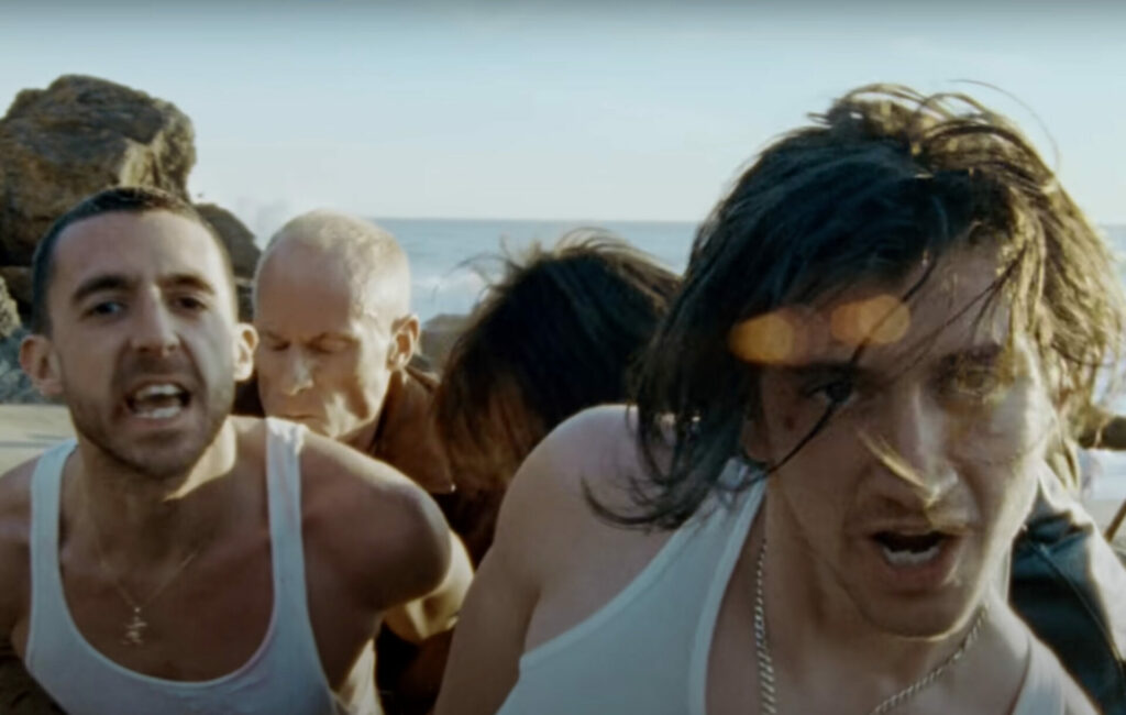 a still of Miles Kane and Alex Turner in the official video for The Last Shadow Puppets' single 'Aviation'