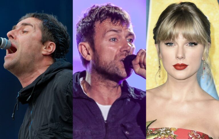 Liam Gallagher, Damon Albarn and Taylor Swift in a composite image