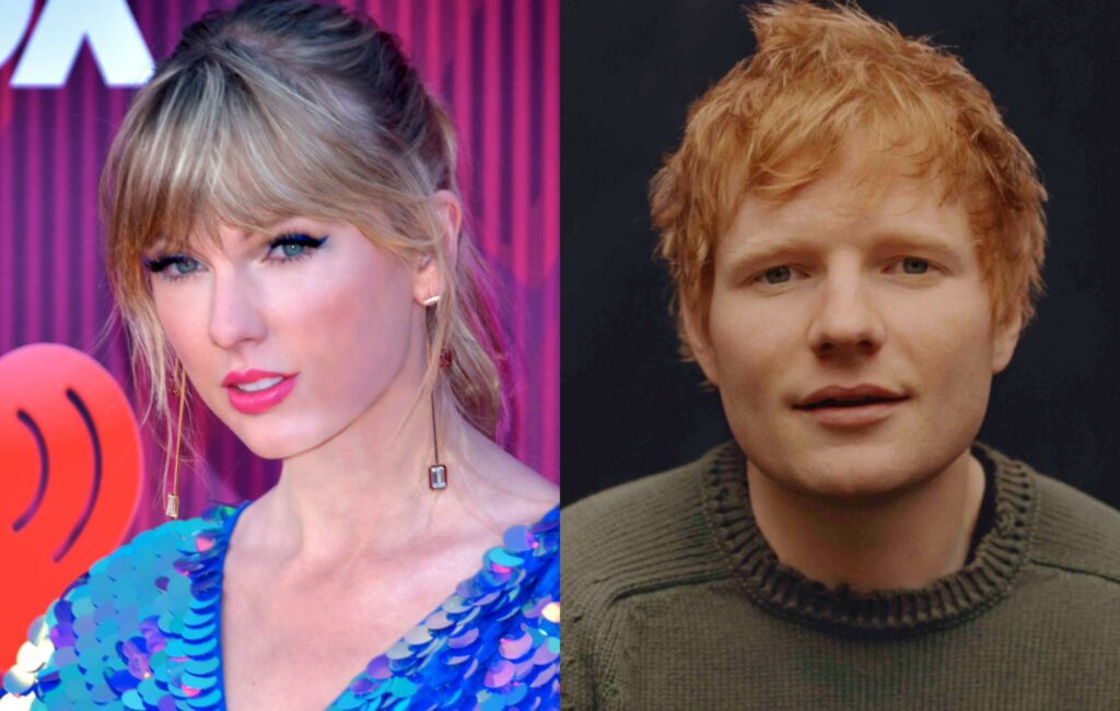 Taylor Swift and Ed Sheeran pose in a composite image