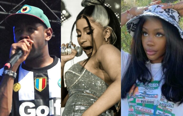 Tyler, the Creator, Cardi B and SZA pose in a composite image