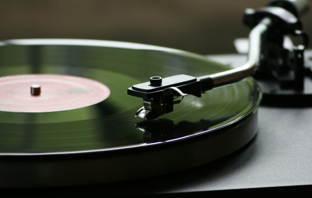 A vinyl record on a player