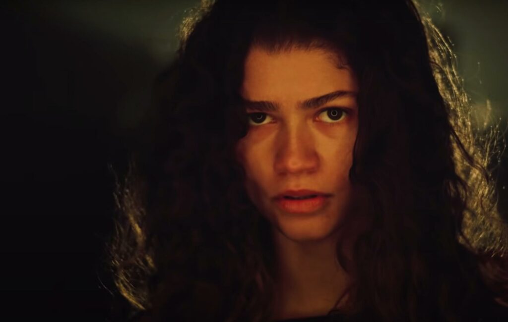 Close shot of Zendaya's face in a trailer for 'Euphoria' season two