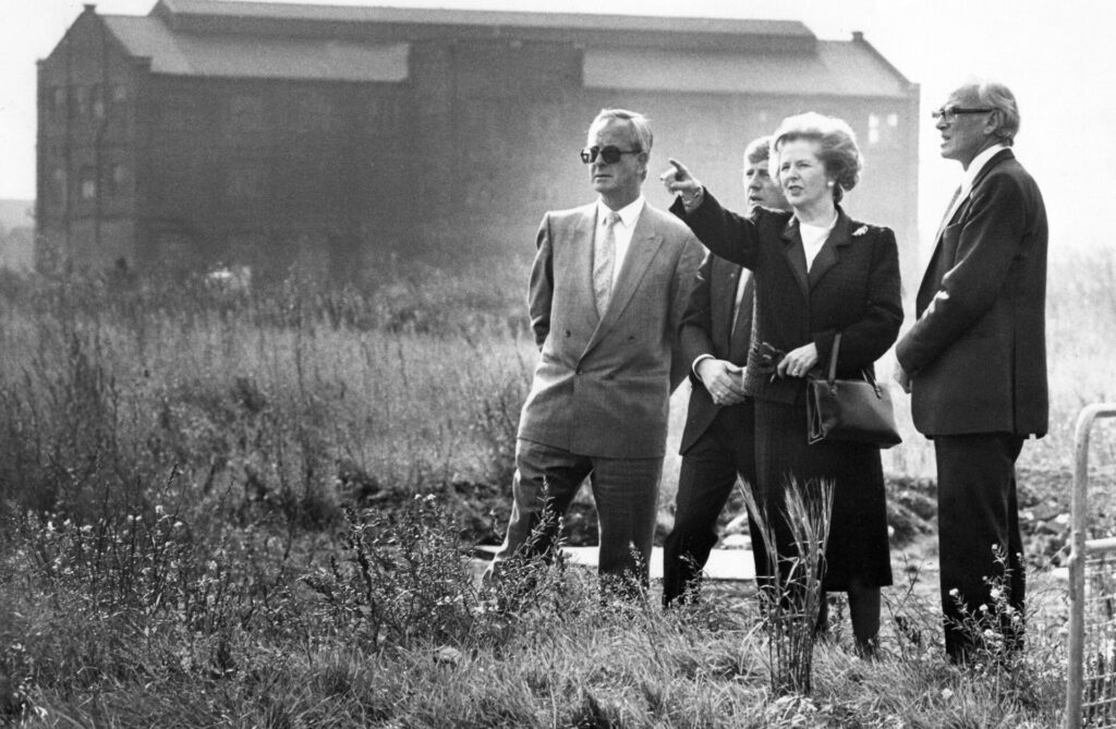 Margaret Thatcher  views the former Britannia Steelworks site 