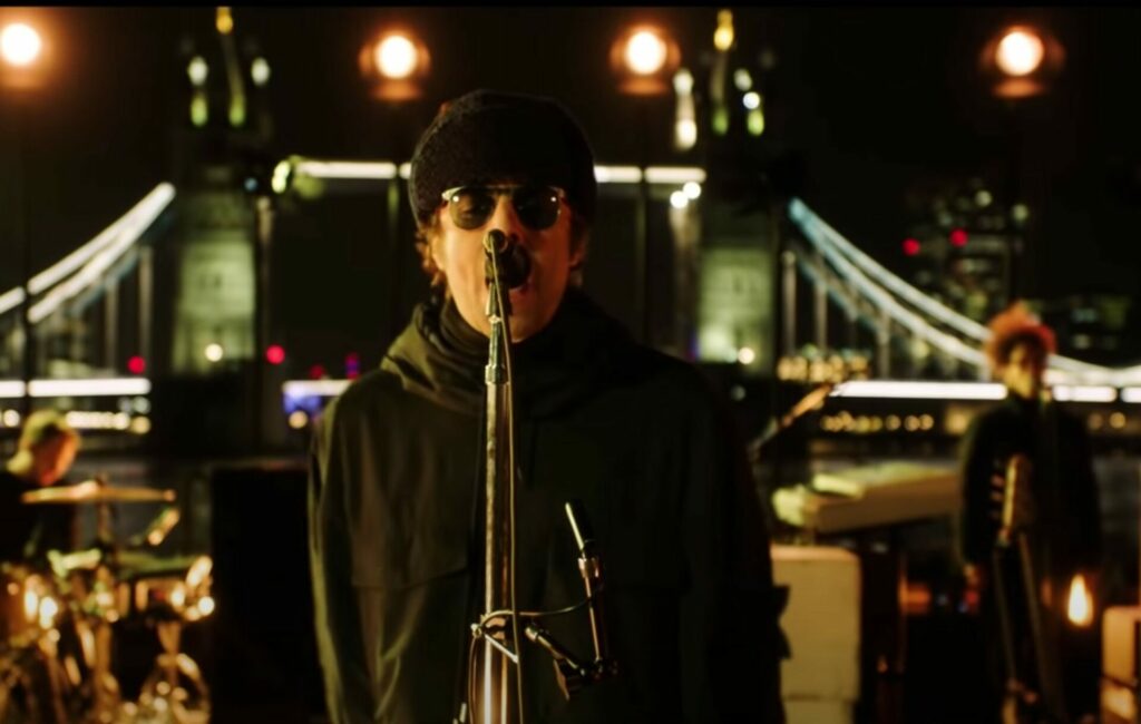 Liam Gallagher performs in front of Tower Bridge during the 'Down By The River Thames' livestream show