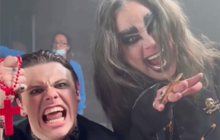 Yungblud and Ozzy Osbourne on the set of the video for 'The Funeral', March 2022