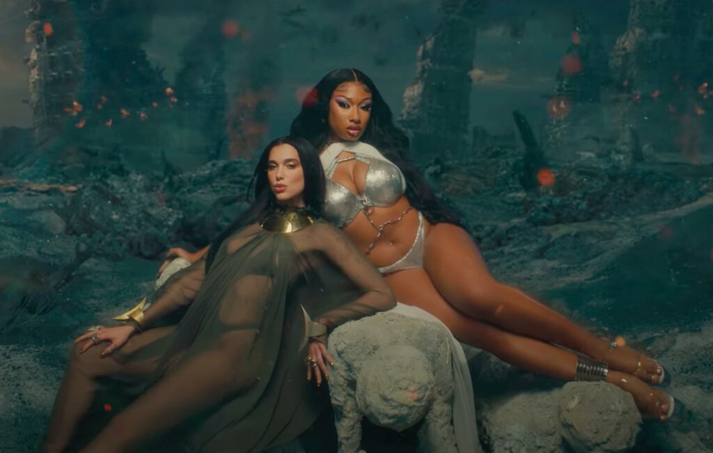 Megan Thee Stallion and Dua Lipa pose in the music video for 'Sweetest Pie'
