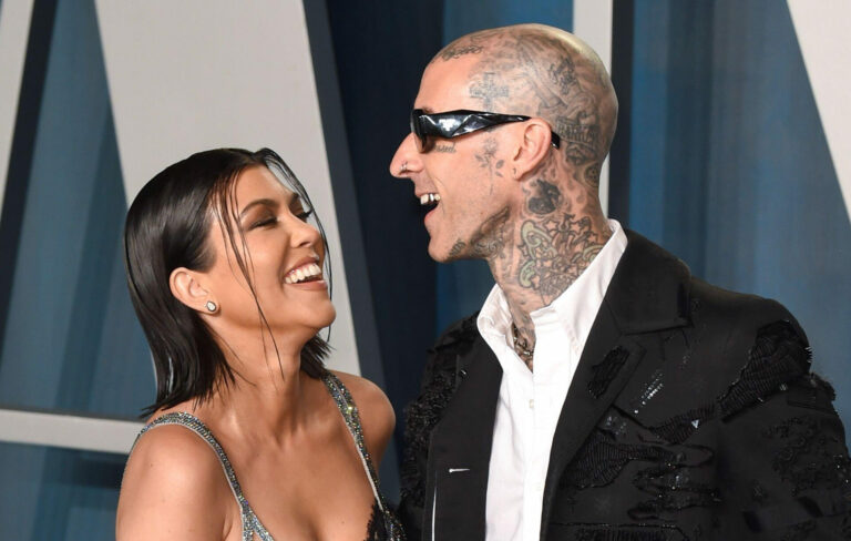 Travis Barker and Kourtney Kardashian at the Vanity Fair Oscar Party, March 27, 2022