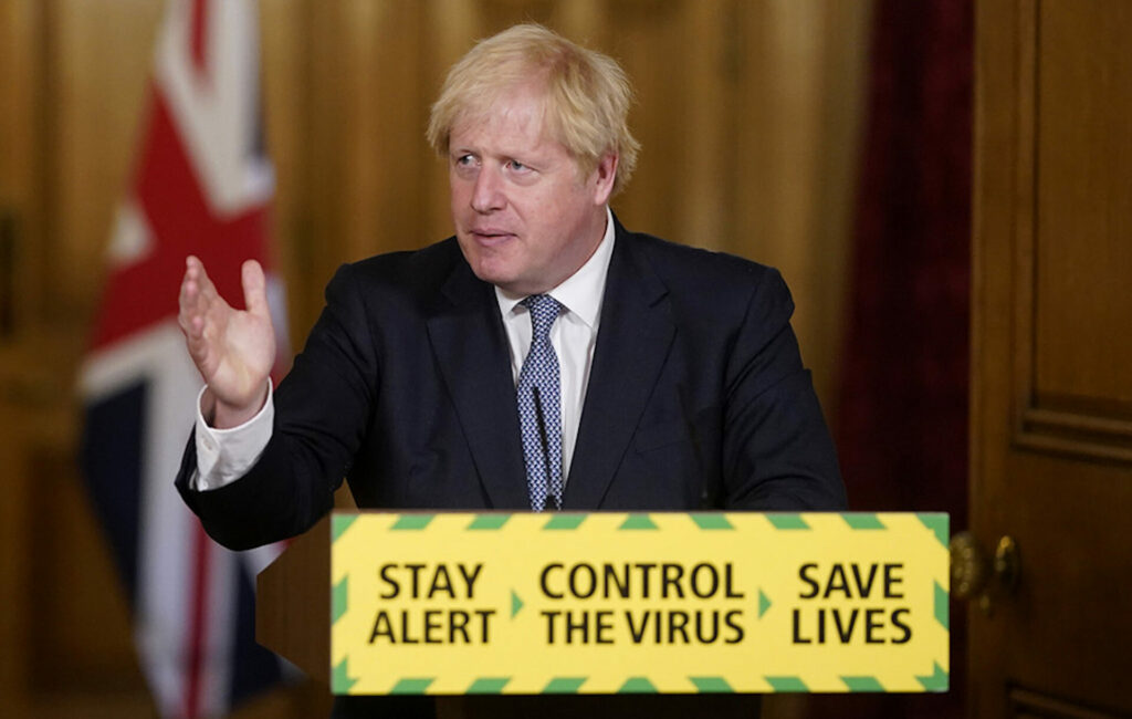 Boris Johnson giving a COVID press conference in 2020