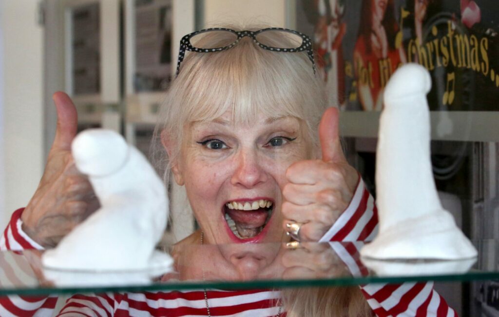 14th July, 2015. The American artist Cynthia Albritton alias Cynthia Plaster Caster poses with the penis moulds.