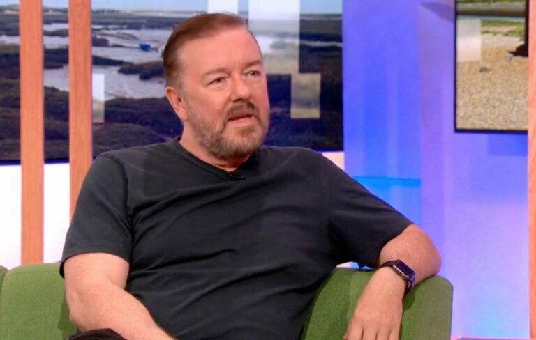Ricky Gervais wears a black t-shirt on BBC's 'The One Show'