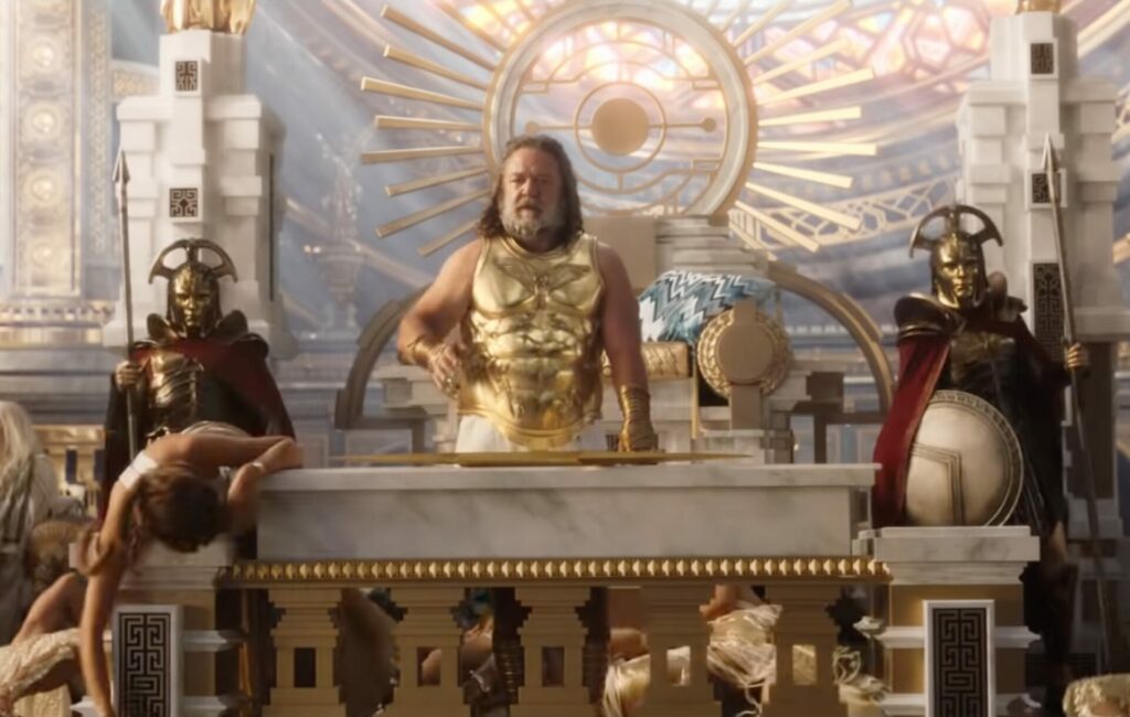 A screengrab of Russell Crowe in the 'Thor: Love And Thunder' trailer
