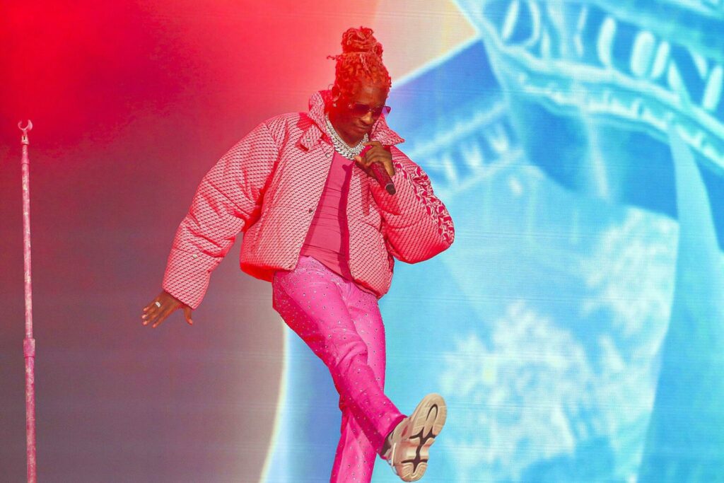 Young Thug performs at Lollapalooza in 2021, in Chicago. Lyrics by Young Thug have been used to charge him with conspiracy