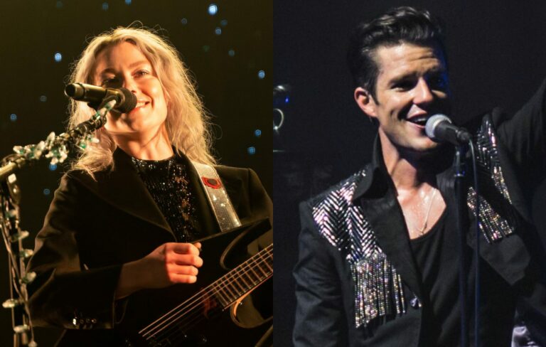 Phoebe Bridgers (l) and Brandon Flowers (r) of The Killers pictured in a composite image