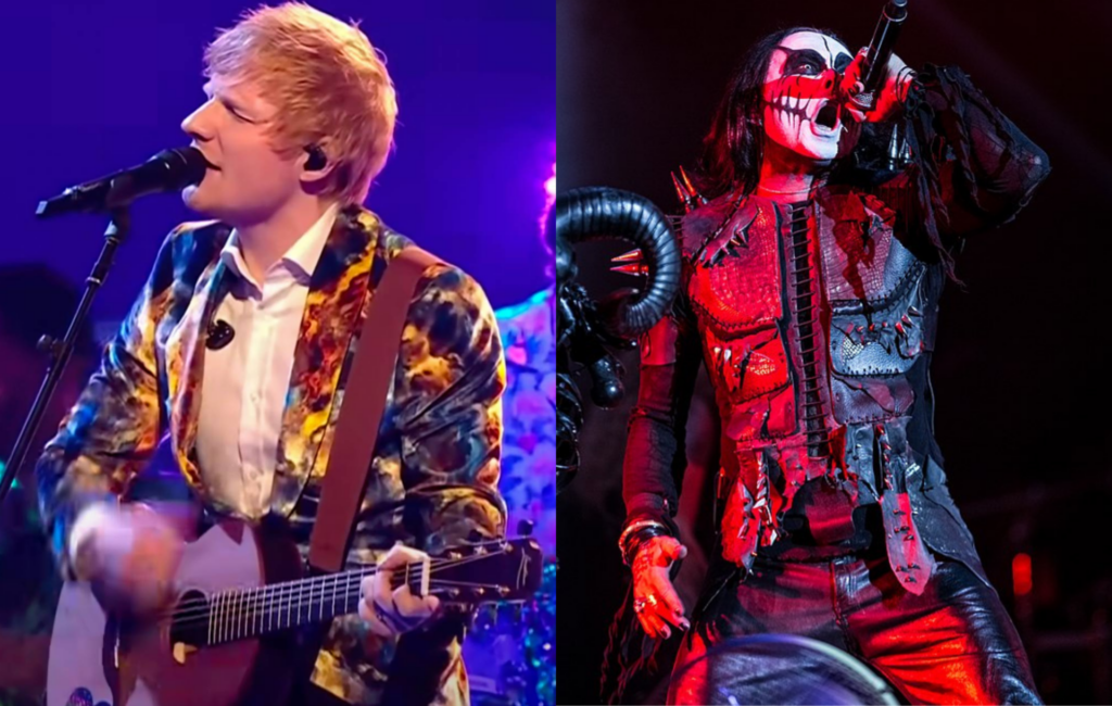 Ed Sheeran and Cradle of Filth performing live in side by side pictures