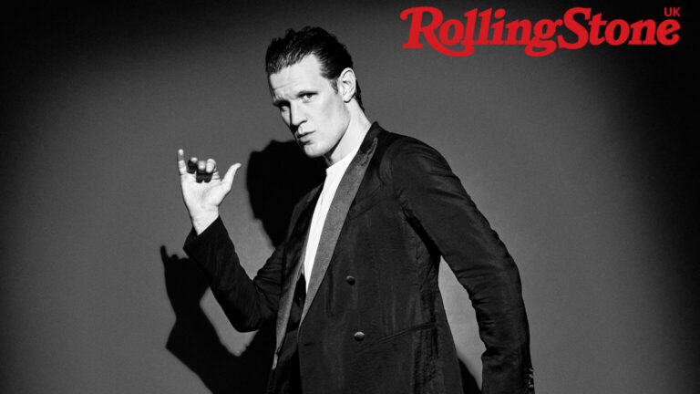 Matt Smith poses for Rolling Stone UK in a black and white half body shot