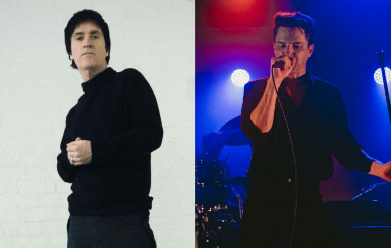 two side-by-side images of Johnny Marr (left) and The Killers' Brandon Flowers (right)