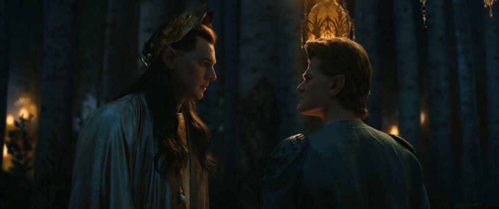 Gil-galad (played by Benjamin Walker) and Elrond (Robert Aramayo) in a still from ‘The Lord of the Rings: The Rings of Power’