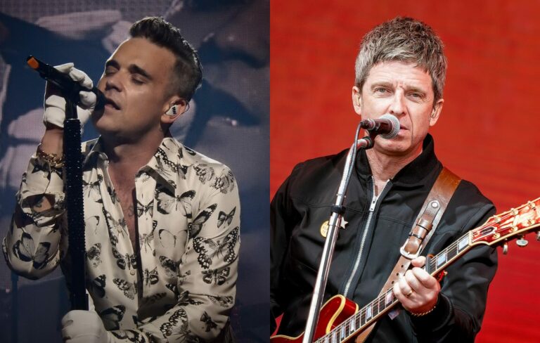 Robbie Williams and Noel Gallagher are pictured in a composite image