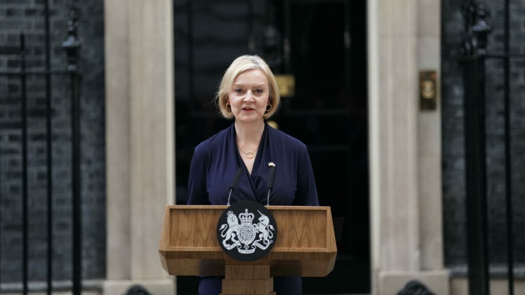 Liz Truss resigning as Prime Minister outside 10 Downing Street on 20 October, 2022