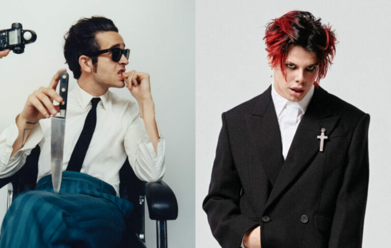 two side by side images of Matty Healy of The 1975 (left) and Yungblud (right)