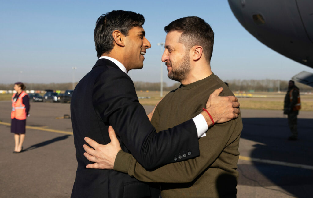 Rishi Sunak and Volodymyr Zelensky at Stansted Airport, February 8, 2023