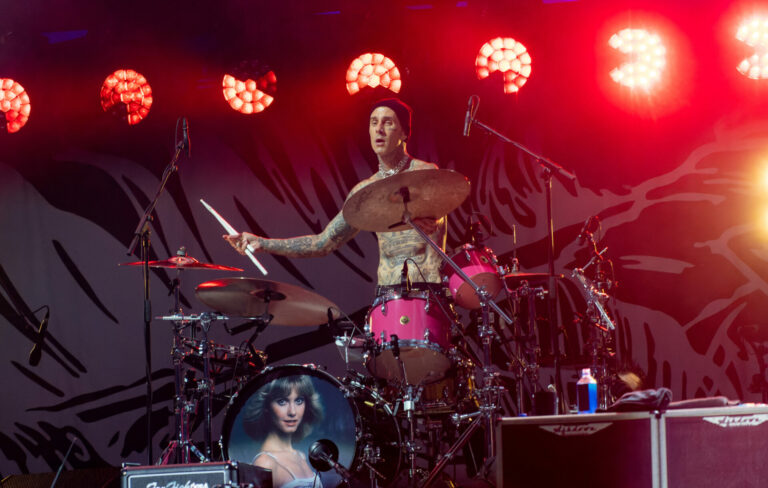 Travis Barker onstage at the Taylor Hawkins tribute concert, Wembley Stadium, London, September 3, 2023