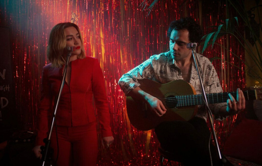 Toby Sebastian and Florence Pugh in the video for 'Midnights', 2023