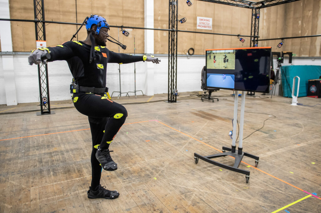 Stormzy wears a motion capture suit for a virtual performance