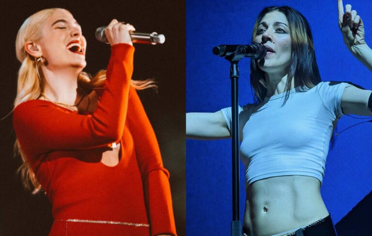 A comp image of Lorde performing live next to a picture of Caroline Polachek at her own live show