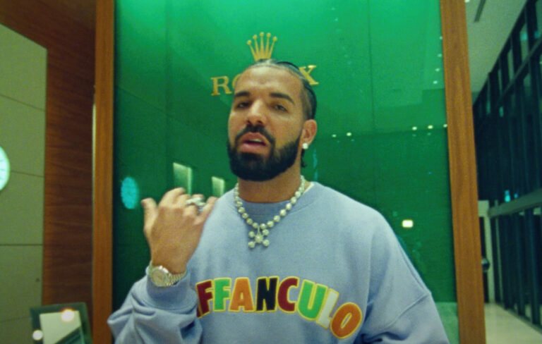 Drake in a still from the 'Jumbotron Shit Poppin' video, 2023