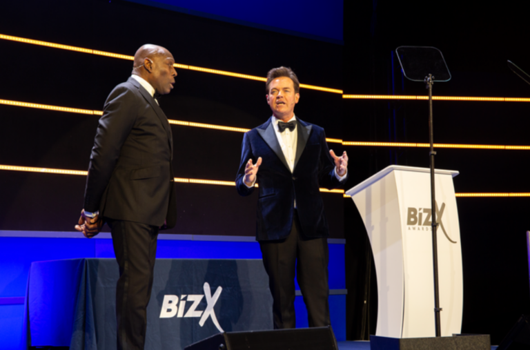 Frank Bruno and Stephen Mulhern on stage