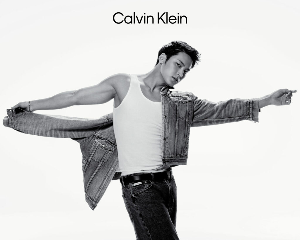 Mingyu wearing Calvin Klein fall 2025 denim in the brand's new campaign.